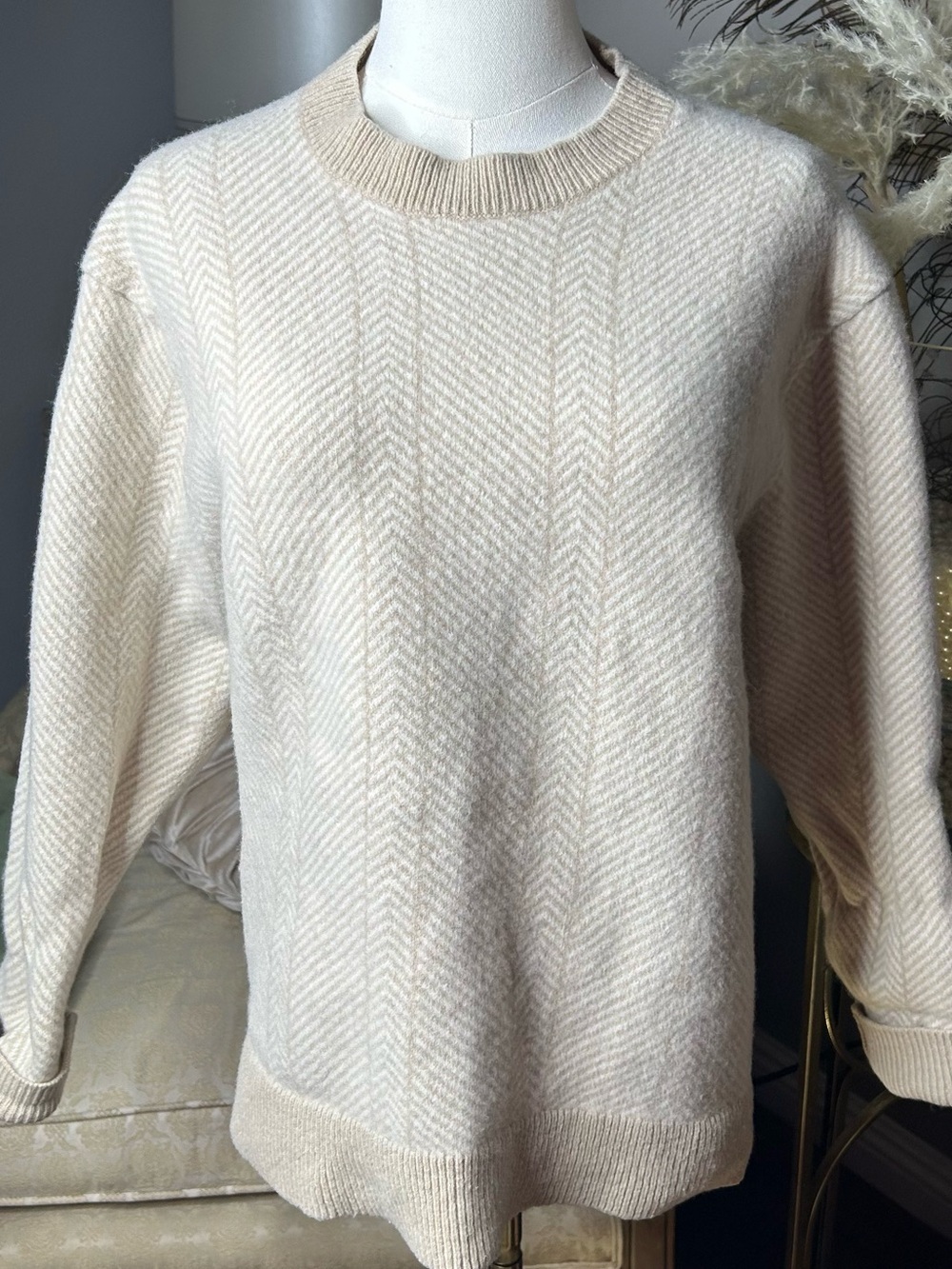 UNIQLO x JW Anderson Lambswool Herringbone Crewneck Sweater Natural Beige